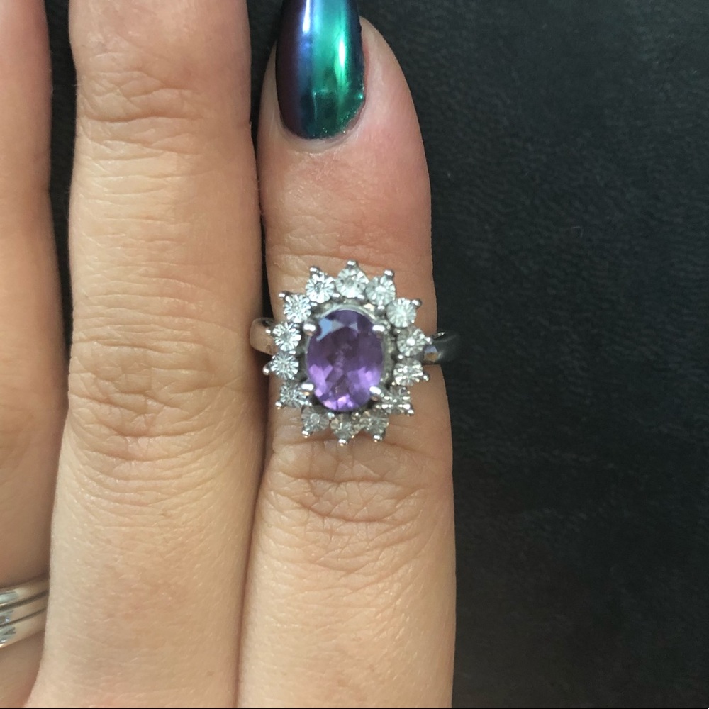 Oval purple sapphire sterling silver ring